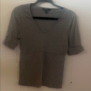 Lauren Ralph Lauren Grey Short Sleeve V-Neck Tee
